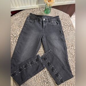 Almost Famous juniors black wash jeans size 7
 distinctive lace-up details